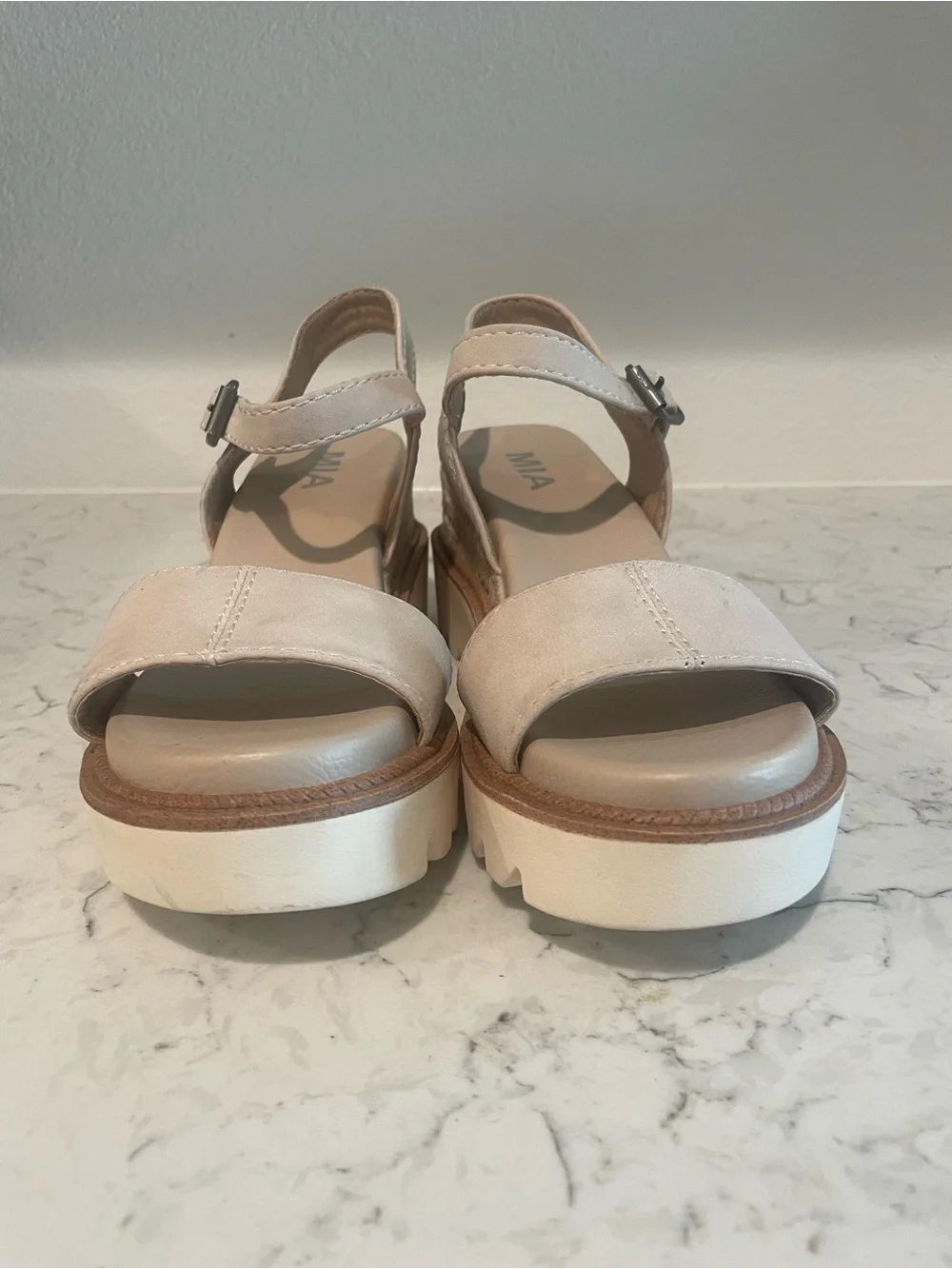 MIA Beige Platform Wedge Sandals